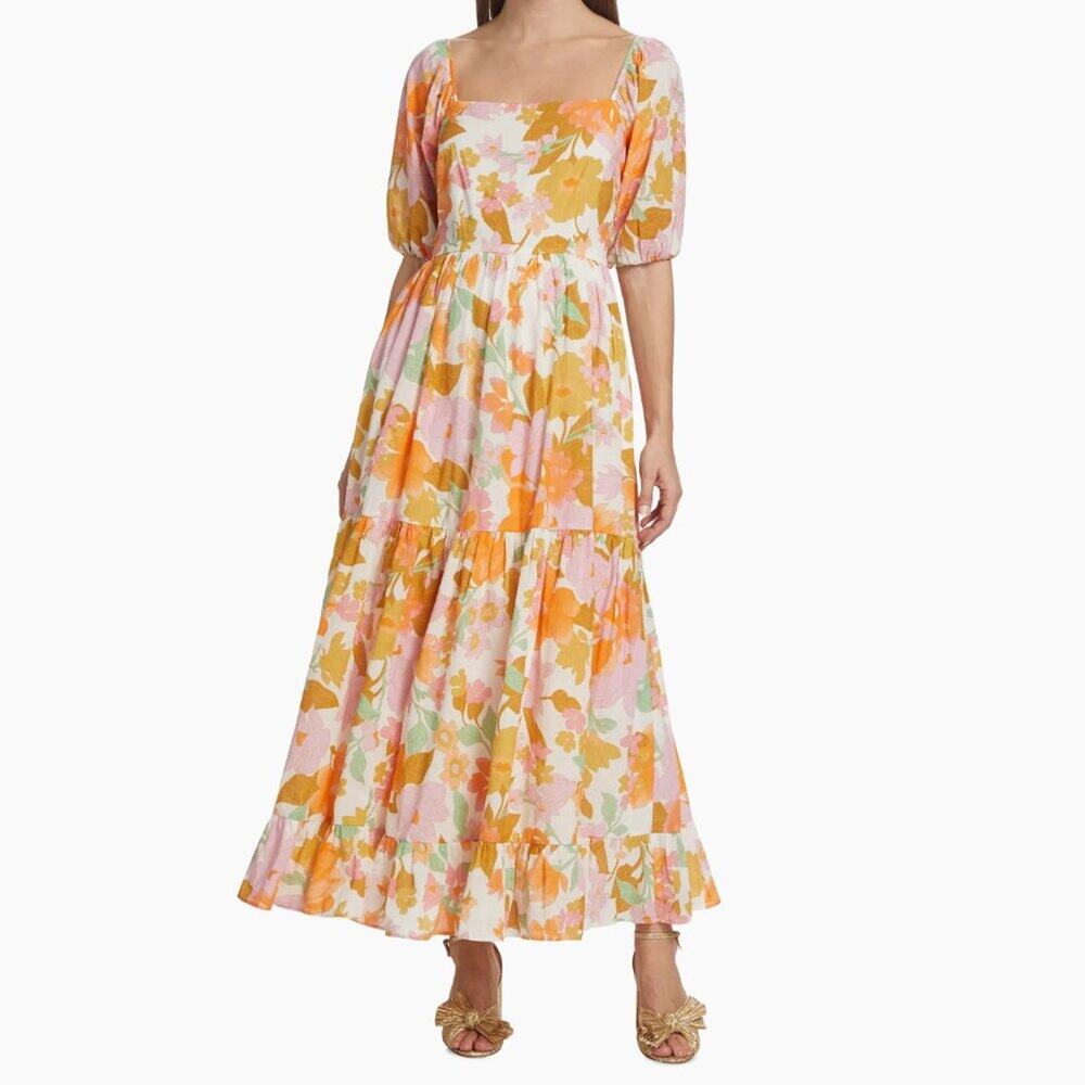 MILLE Resort Manon Floral Cotton Tiered Maxi Dress Puff Sleeve Tuckernuck